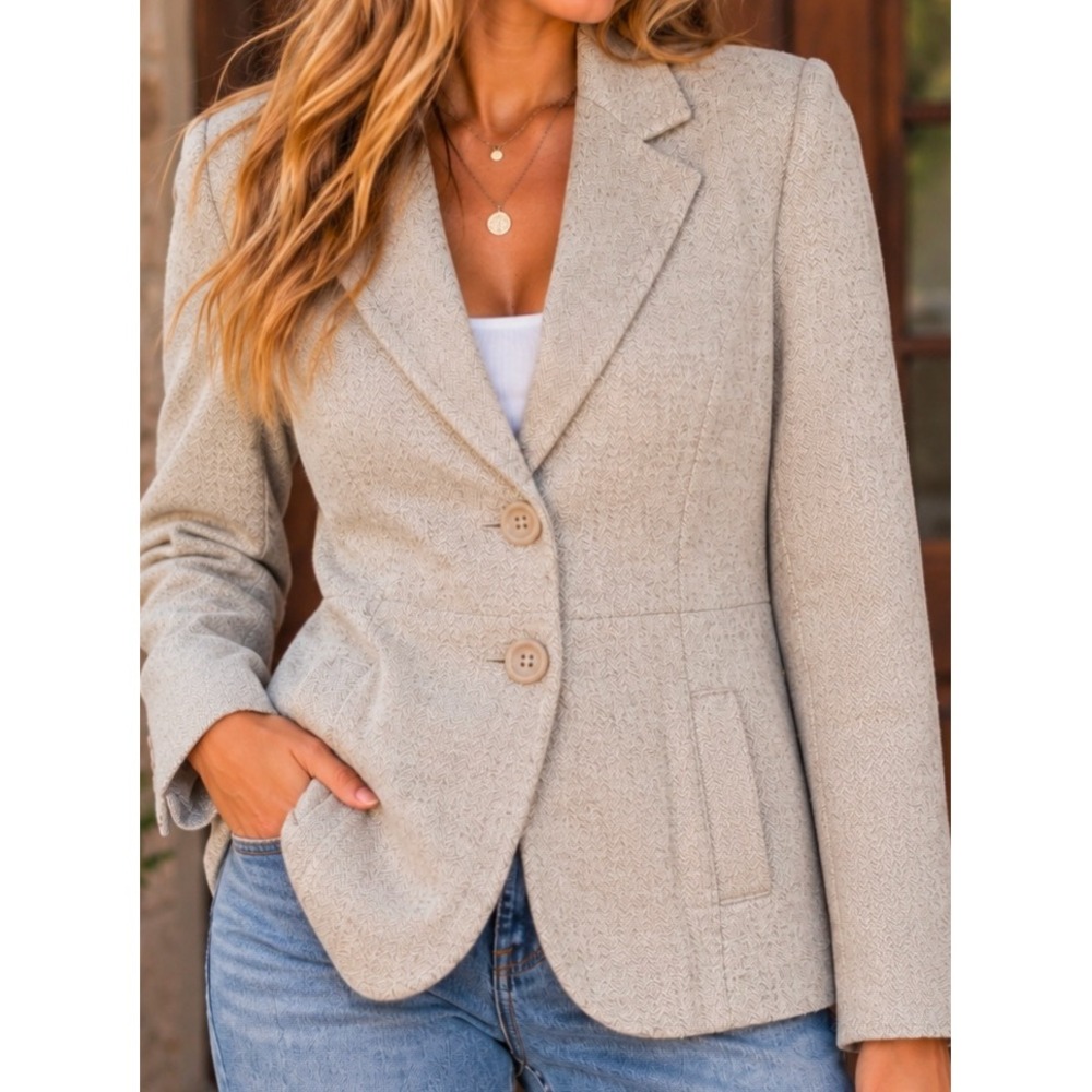 Fossil Grey Herringbone Wool Blend Blazer Jacket Size Medium y2k academia preppy